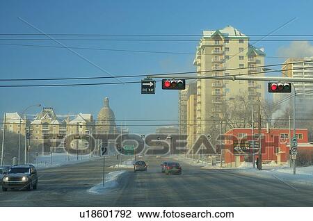 winter street scene in edmonton alberta fog blue View Large Photo Image Stock Image - winter street scene in edmonton alberta fog blue. Fotosearch