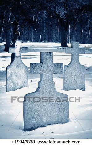Stock Photo -  winter three stone crosses in quiet wooded rural. Fotosearch