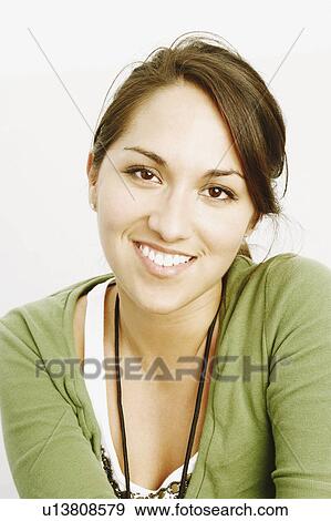 Stock Photo -  woman person portrait young smiling 25-29 years. Fotosearch