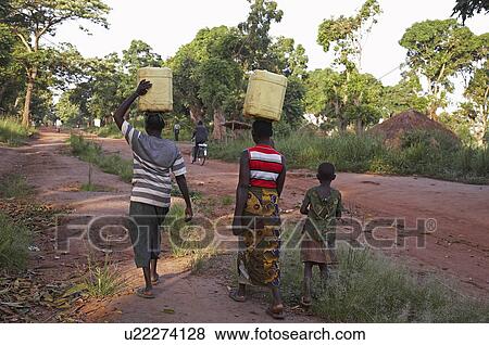 Stock Photo -  woman water hand women south sudan carrying pump . Fotosearch