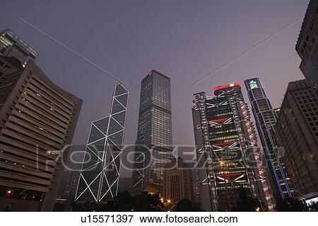 Stock Photo - China, Hong Kong skyline at sunset. Fotosearch