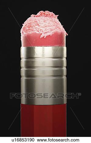 Stock Image - Close-up of pencil eraser, black background. Fotosearch