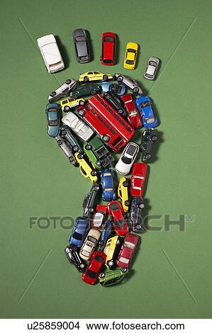 Footprint shape made of toy cars View Large Photo Image Picture - Footprint shape made of toy cars. Fotosearch