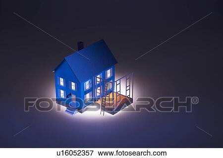 Illuminated model of house View Large Photo Image Stock Photo - Illuminated model of house. Fotosearch