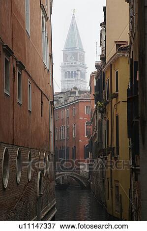 Stock Photo - Italy, Venice, canal and bell tower. Fotosearch