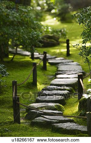 Japan, Kyoto, Okochi Denjiro, stone path in Japanese garden View Large Photo Image Stock Photo - Japan, Kyoto, Okochi Denjiro, stone path in Japanese garden. Fotosearch