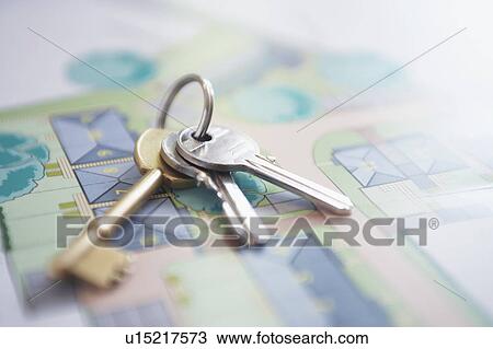 Key ring with three keys lying on architectural blueprint, close-up View Large Photo Image Stock Image - Key ring with three keys lying on architectural blueprint, close-up. Fotosearch