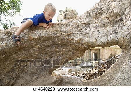 Little Boy Climbing on Tree Roots in Ruins View Large Photo Image Stock Image - Little Boy Climbing on Tree Roots in Ruins. Fotosearch