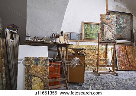 Paints and Canvases in Artist's Studio View Large Photo Image Stock Photography - Paints and Canvases in Artist's Studio. Fotosearch