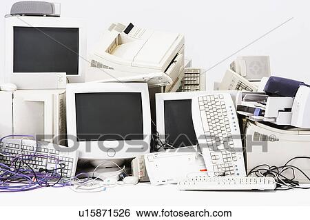Stock Photograph - Pile of computer hardware, close-up. Fotosearch