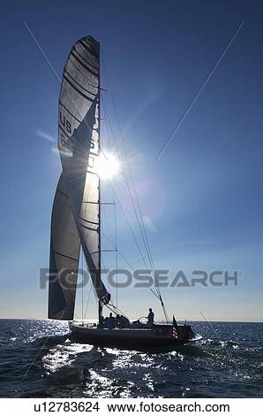 Picture - Sailboat on ocean. Fotosearch