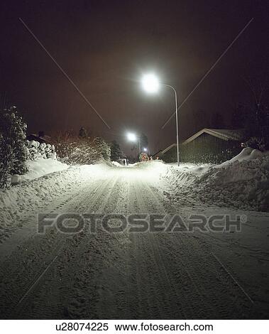 Snow-covered Street at Night View Large Photo Image Stock Photography - Snow-covered Street at Night. Fotosearch