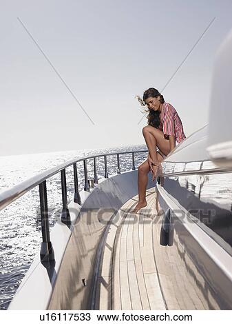 Woman on Deck of Boat View Large Photo Image Stock Image - Woman on Deck of Boat. Fotosearch