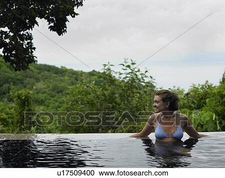 Stock Image - Young Woman in Swimming Pool. Fotosearch