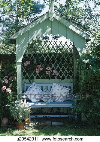 Arbour with pink roses and pot of marguerites View Large Photo Image Stock Image - Arbour with pink roses and pot of marguerites. Fotosearch