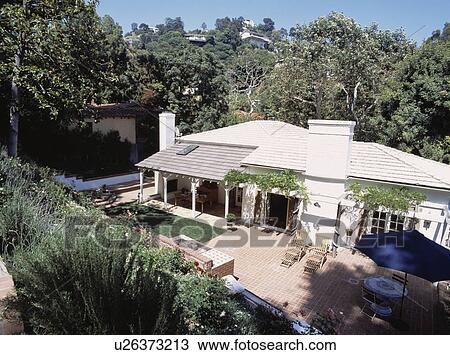 Birdseye view of large traditional single-storey white house on hillside in Los Angeles View Large Photo Image Stock Image - Birdseye view of large traditional single-storey white house on hillside in Los Angeles. Fotosearch