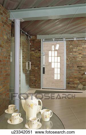 Brick walls in modern hall View Large Photo Image Stock Image - Brick walls in modern hall. Fotosearch