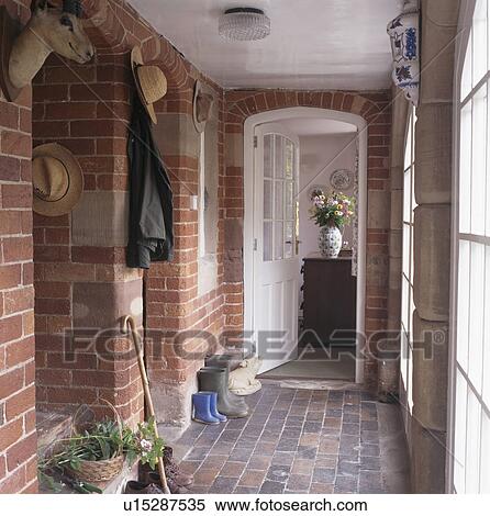 Stock Photography - Brick walls in traditional hall. Fotosearch