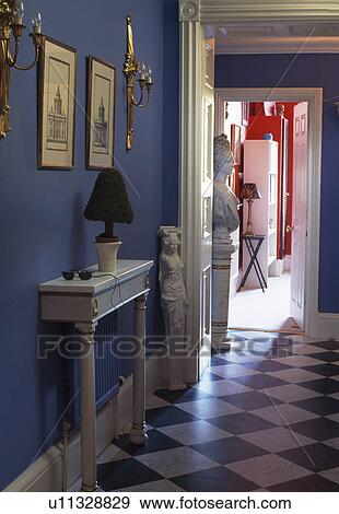 Chequerboard floor in blue hall View Large Photo Image Stock Photo - Chequerboard floor in blue hall. Fotosearch