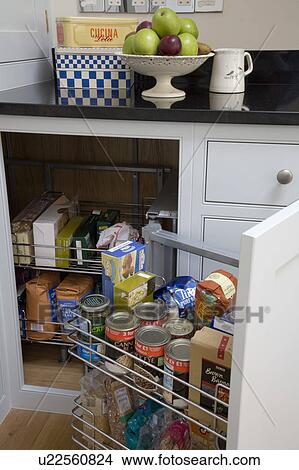 Picture - Cloes-up of pull-out kitchen storage drawers. Fotosearch