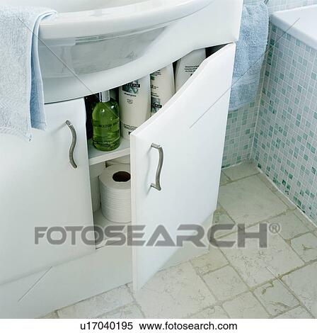 Close-up of bathroom storage cupboard View Large Photo Image Stock Photography - Close-up of bathroom storage cupboard. Fotosearch