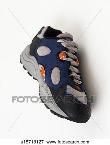 Close-up of black+grey trainer shoe View Large Photo Image Stock Photo - Close-up of black+grey trainer shoe. Fotosearch