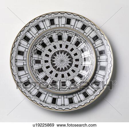 Close-up of black+white patterned Fornasetti plates viewed from above View Large Photo Image Stock Photo - Close-up of black+white patterned Fornasetti plates viewed from above. Fotosearch