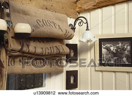 Close-up of blind made from old hessian sacks in cottage hall View Large Photo Image Stock Image - Close-up of blind made from old hessian sacks in cottage hall. Fotosearch