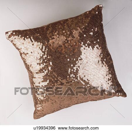 Close-up of bronze sequined cushion View Large Photo Image Stock Photograph - Close-up of bronze sequined cushion . Fotosearch