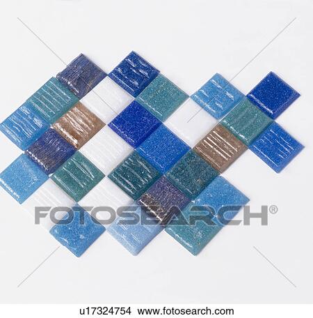 Picture - Close-up of colourful blue and green mosaic glass tiles. Fotosearch