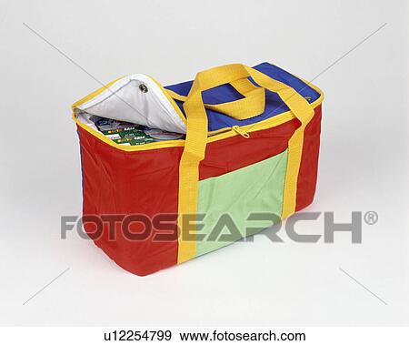 Stock Photo - Close-up of colourful cool-bag for drinks. Fotosearch