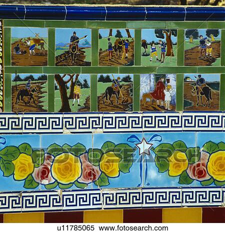 Close-up of decorative ceramic Spanish-style tiles in the garden of Fontana Rosa View Large Photo Image Stock Photography - Close-up of decorative ceramic Spanish-style tiles in the garden of Fontana Rosa. Fotosearch