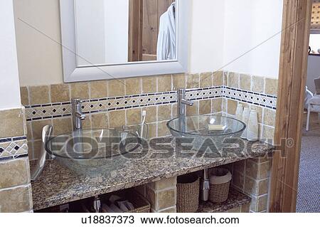 Close-up of glass bowl-basins on marble vanity unit in View Large Photo Image Stock Image - Close-up of glass bowl-basins on marble vanity unit in . Fotosearch