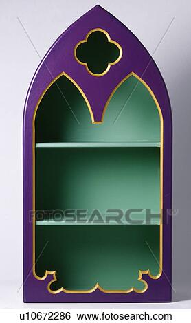 Close-up of Gothic-style purple and green shelf unit View Large Photo Image Stock Photograph - Close-up of Gothic-style purple and green shelf unit. Fotosearch
