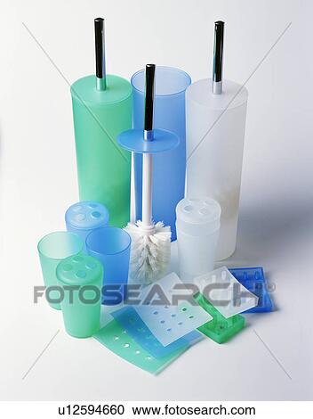 Close-up of green, blue and white toilet-brush holders and soap and toothbrush holders View Large Photo Image Stock Image - Close-up of green, blue and white toilet-brush holders and soap and toothbrush holders. Fotosearch