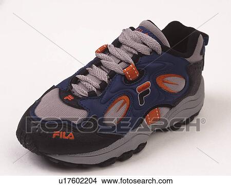 Close-up of grey and blue trainer shoe View Large Photo Image Picture - Close-up of grey and blue trainer shoe. Fotosearch