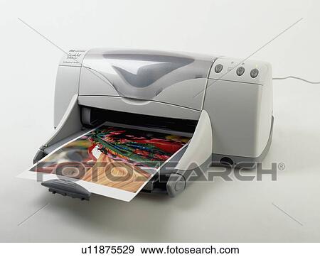 Stock Photo - Close-up of grey printer. Fotosearch