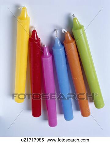 Stock Photography - Close-up of group of brightly coloured candles. Fotosearch