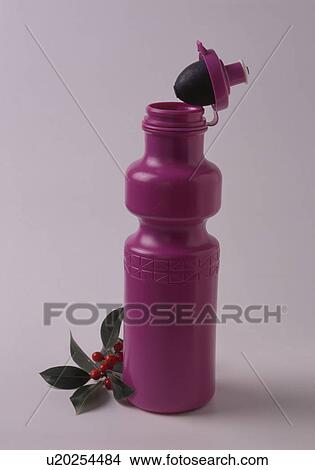 Picture - Close-up of lidded pink plastic drinking-bottle. Fotosearch