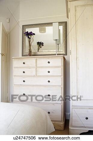 Close-up of mirror above cream chest-of-drawers View Large Photo Image Stock Photograph - Close-up of mirror above cream chest-of-drawers. Fotosearch