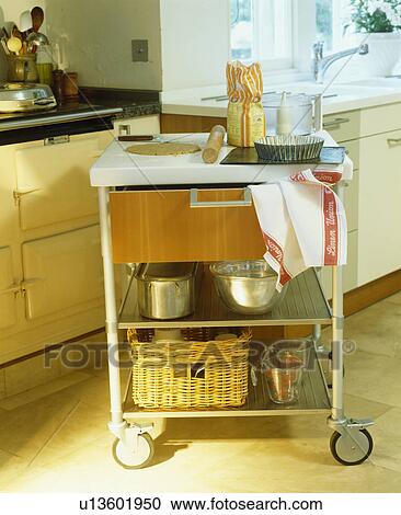 Stock Image - Close-up of modern kitchen trolley. Fotosearch