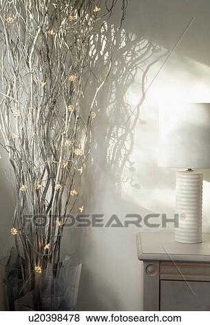 Close-up of novelty fairy lights on white branches View Large Photo Image Stock Photo - Close-up of novelty fairy lights on white branches. Fotosearch