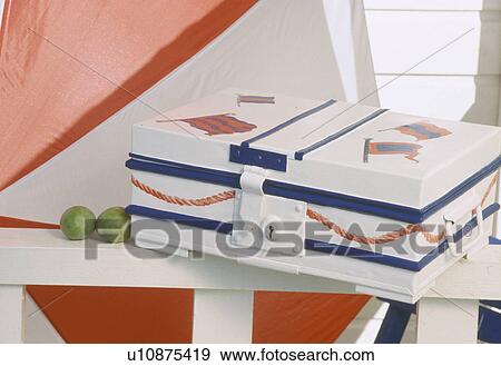 Close-up of painted nautical-themed white box View Large Photo Image Stock Photo - Close-up of painted nautical-themed white box. Fotosearch