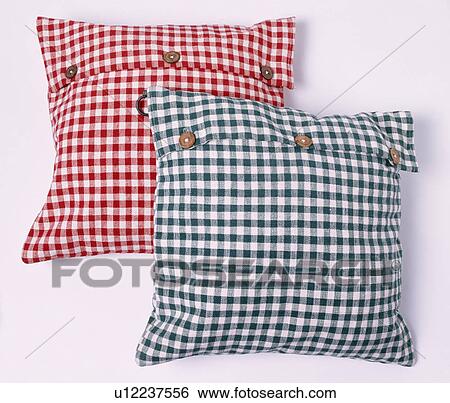 Close-up of red+white checked gingham cushion with black+white gingham cushion View Large Photo Image Stock Photograph - Close-up of red+white checked gingham cushion with black+white gingham cushion. Fotosearch
