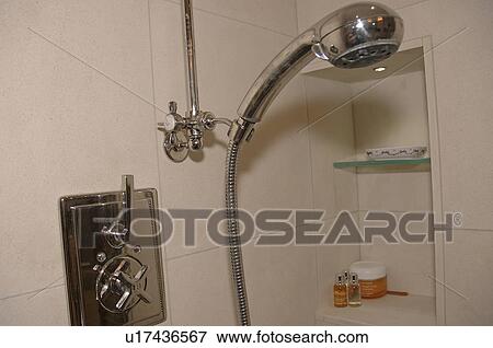Close-up of stainless steel shower head View Large Photo Image Stock Photo - Close-up of stainless steel shower head . Fotosearch