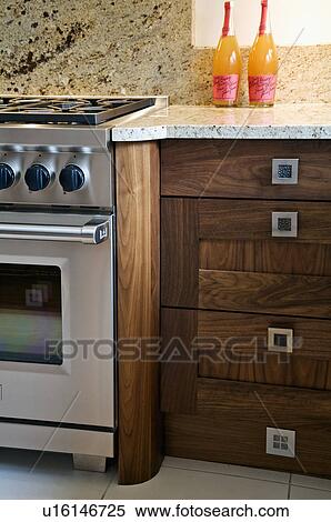 Close-up of steel oven and walnut kitchen unit with granite worktop View Large Photo Image Stock Photography - Close-up of steel oven and walnut kitchen unit with granite worktop . Fotosearch