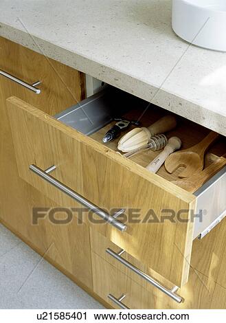 Close-up of utensils in open drawer View Large Photo Image Stock Image - Close-up of utensils in open drawer. Fotosearch