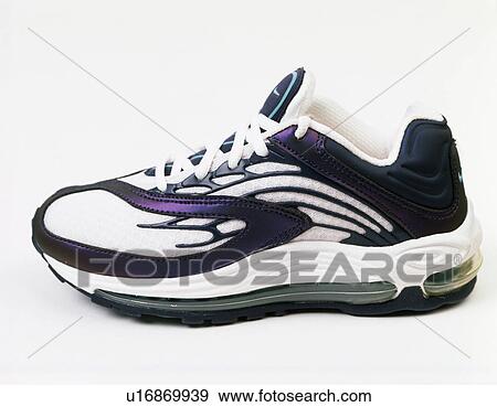 Close-up of white+black trainer shoe View Large Photo Image Stock Photo - Close-up of white+black trainer shoe. Fotosearch