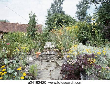 Crazy-paving path in country garden in summer View Large Photo Image Stock Image - Crazy-paving path in country garden in summer. Fotosearch