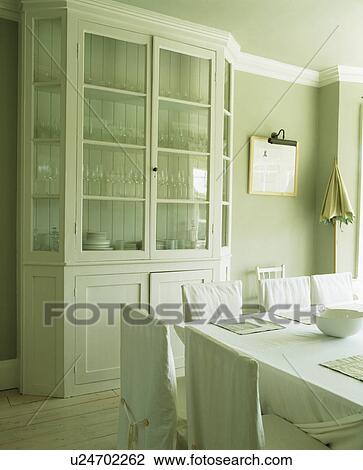 Cream Dresser With Glazed Doors In Pale Grey Country Dining